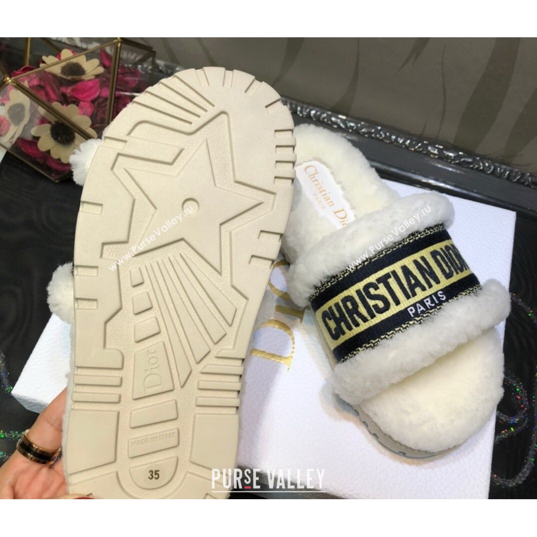 Dior Dway Flat Slide Sandals in Yellow Embroidered Cotton and Shearling 2021 01 (MD-21081026)