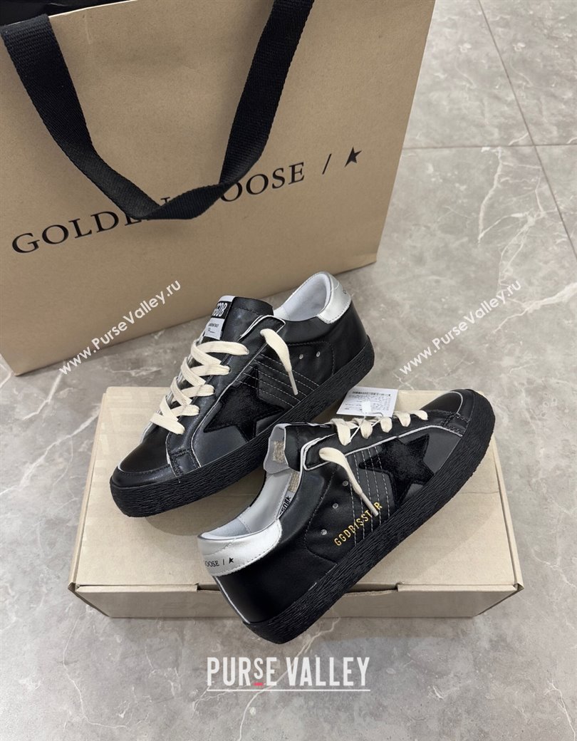 Golden Goose Womens Super-Star Sneakers in black leather with black star and silver heel tab 2025 (13-250221001)