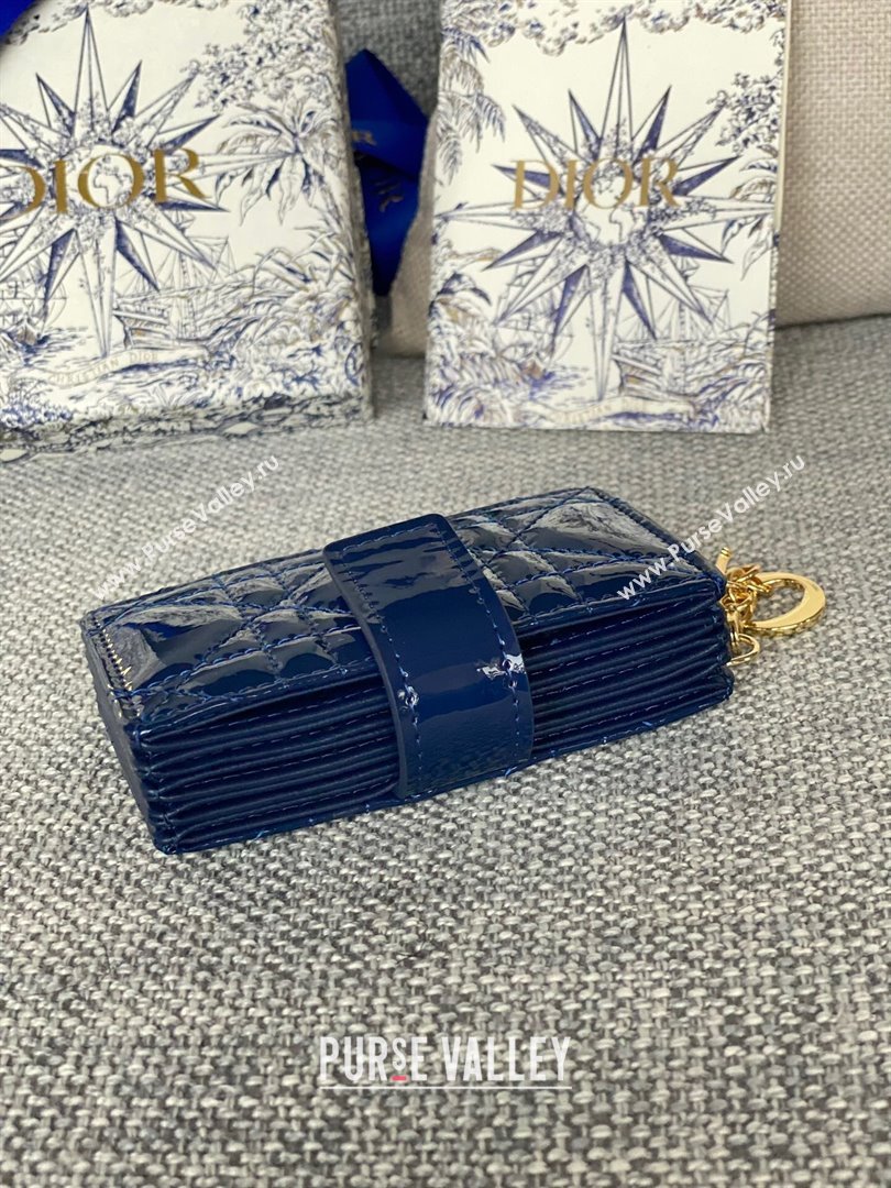 Dior Lady 5-Gusset Card Holder Wallet in Patent Cannage Calfskin Blue 01 2024 (XXG-24020209)