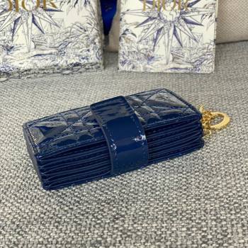 Dior Lady 5-Gusset Card Holder Wallet in Patent Cannage Calfskin Blue 01 2024 (XXG-24020209)