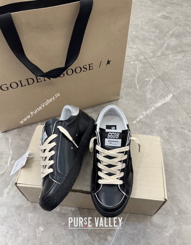 Golden Goose Womens Super-Star Sneakers in black leather with black star and silver heel tab 2025 (13-250221001)