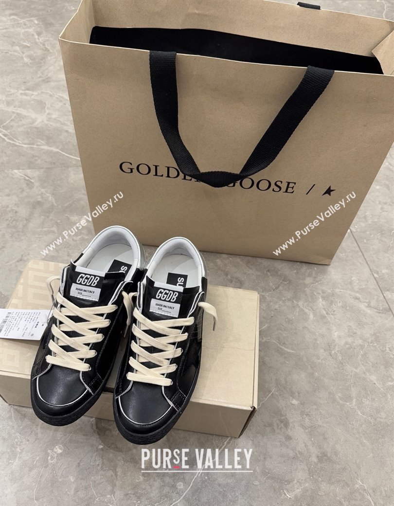 Golden Goose Womens Super-Star Sneakers in black leather with black star and silver heel tab 2025 (13-250221001)