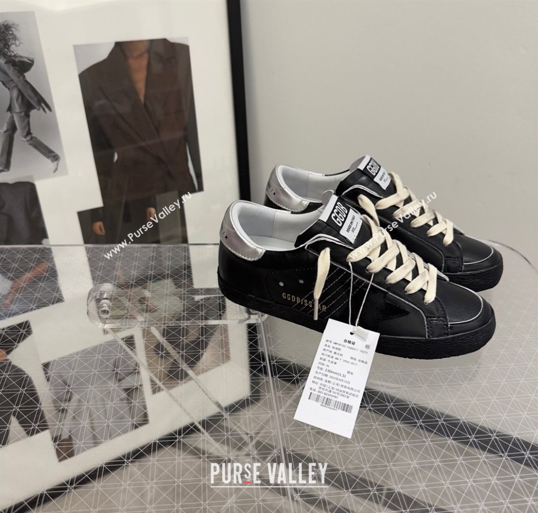 Golden Goose Womens Super-Star Sneakers in black leather with black star and silver heel tab 2025 (13-250221001)