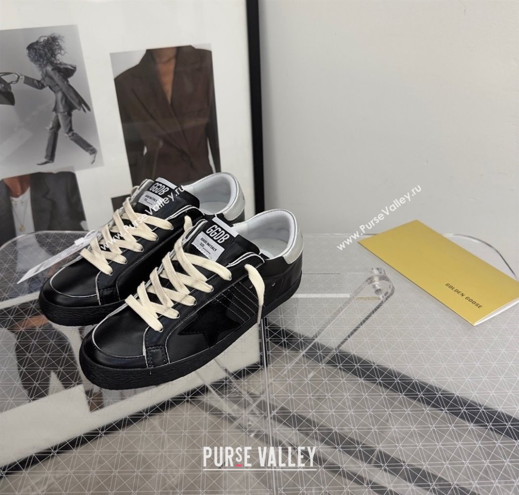 Golden Goose Womens Super-Star Sneakers in black leather with black star and silver heel tab 2025 (13-250221001)