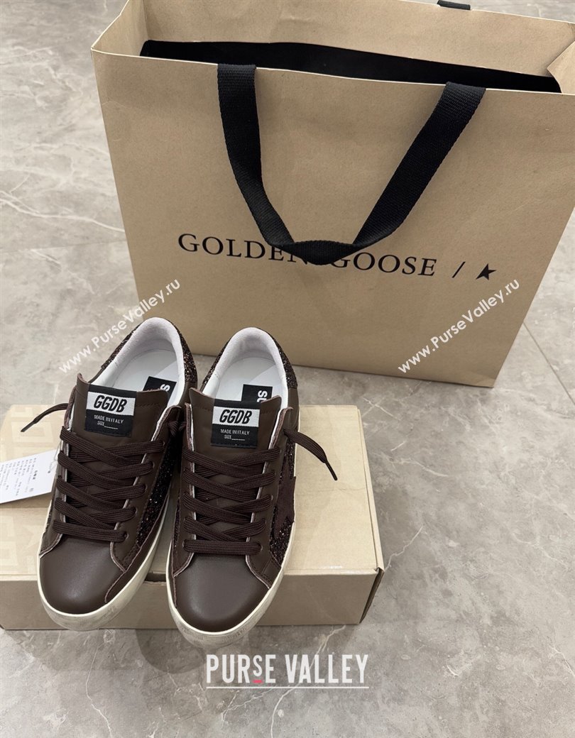 Golden Goose Womens Super-Star Sneakers in brown glitter with suede star and leather inserts 2025 (13-250221002)