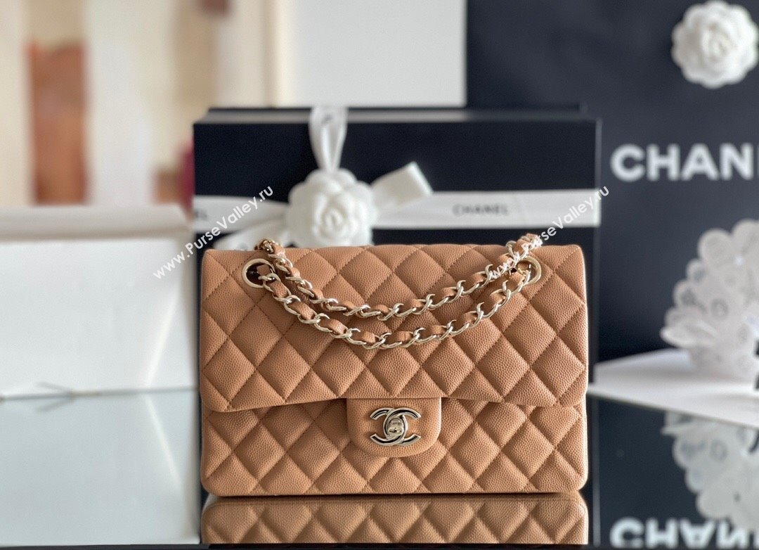 Chanel Grained Calfskin Small Classic Flap Bag A01113 Caramel/Light Gold 2023 Original Quality (MHE-23121203)