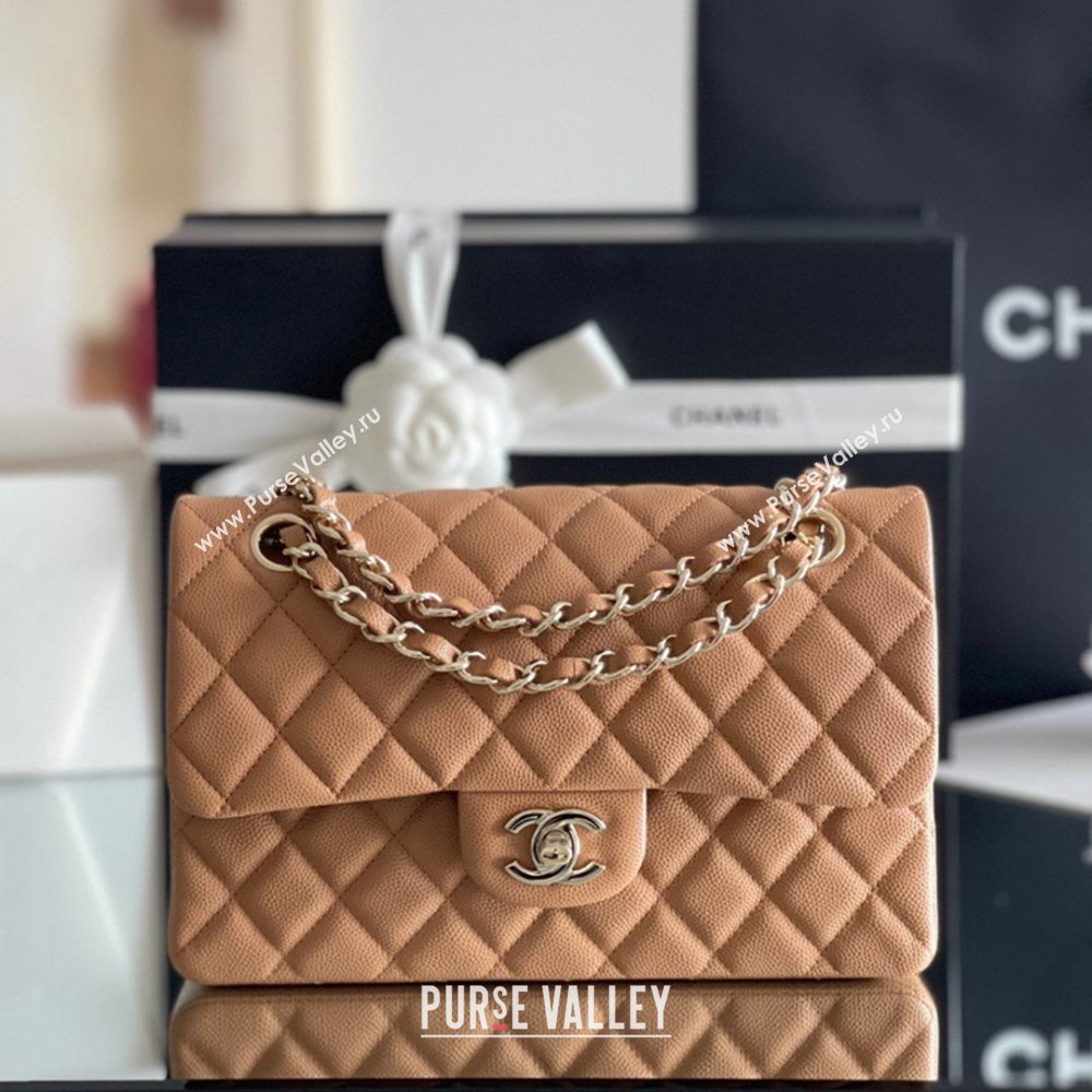 Chanel Grained Calfskin Small Classic Flap Bag A01113 Caramel/Light Gold 2023 Original Quality (MHE-23121203)