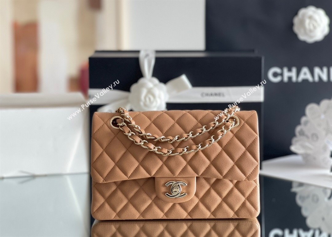 Chanel Grained Calfskin Small Classic Flap Bag A01113 Caramel/Light Gold 2023 Original Quality (MHE-23121203)