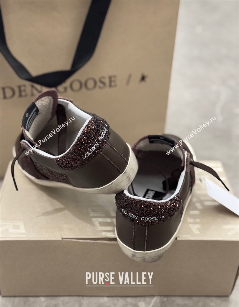 Golden Goose Womens Super-Star Sneakers in brown glitter with suede star and leather inserts 2025 (13-250221002)