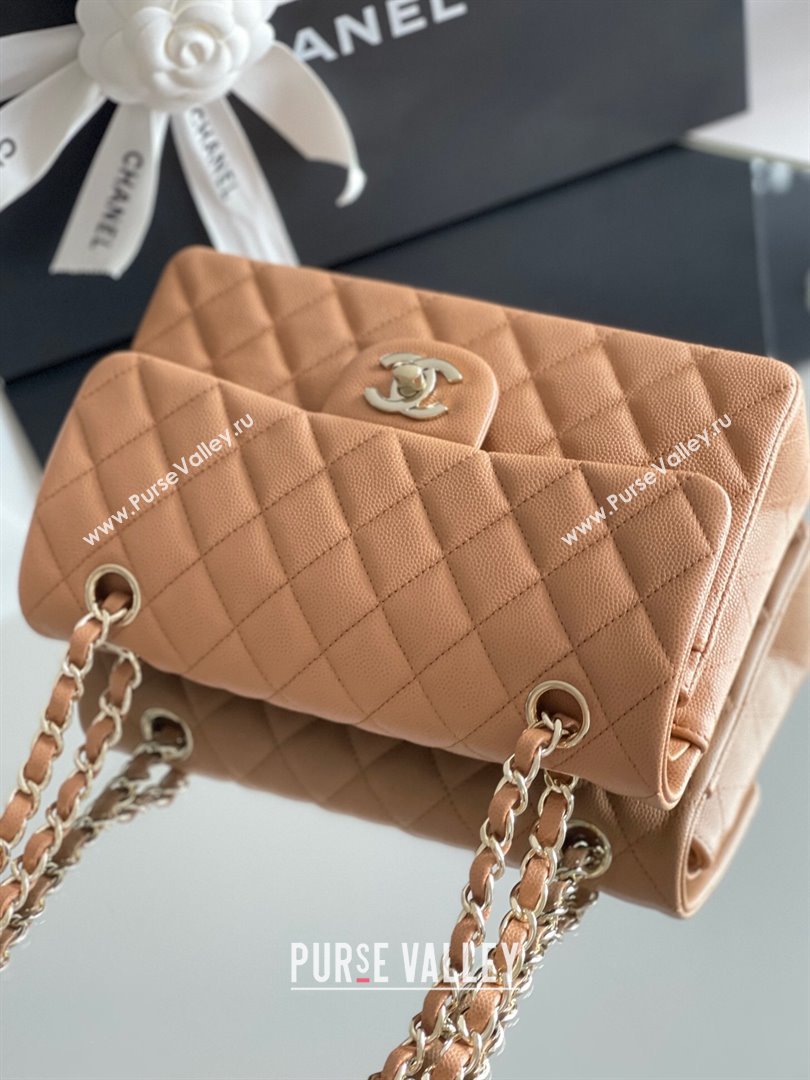 Chanel Grained Calfskin Small Classic Flap Bag A01113 Caramel/Light Gold 2023 Original Quality (MHE-23121203)