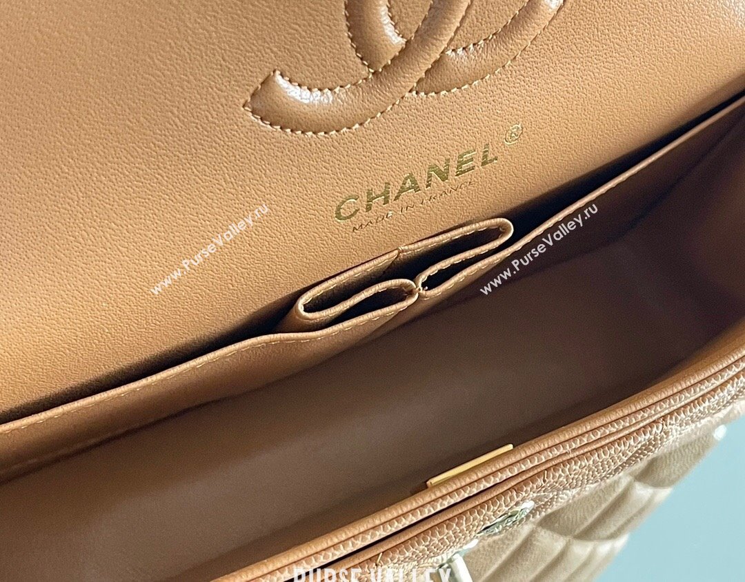 Chanel Grained Calfskin Small Classic Flap Bag A01113 Caramel/Light Gold 2023 Original Quality (MHE-23121203)