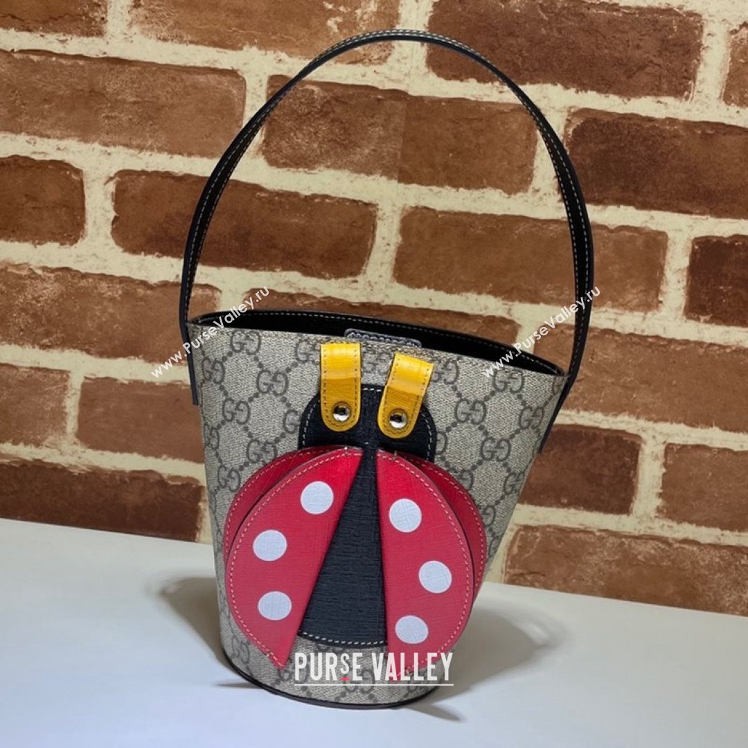 Gucci Childrens Ladybug Bucket Bag 666227 Beige/Red 2021 (DLH-21090232)