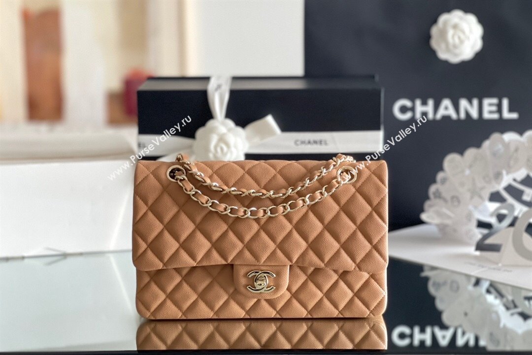 Chanel Grained Calfskin Medium Classic Flap Bag A01112 Caramel/Light Gold 2023 Original Quality (MHE-23121204)