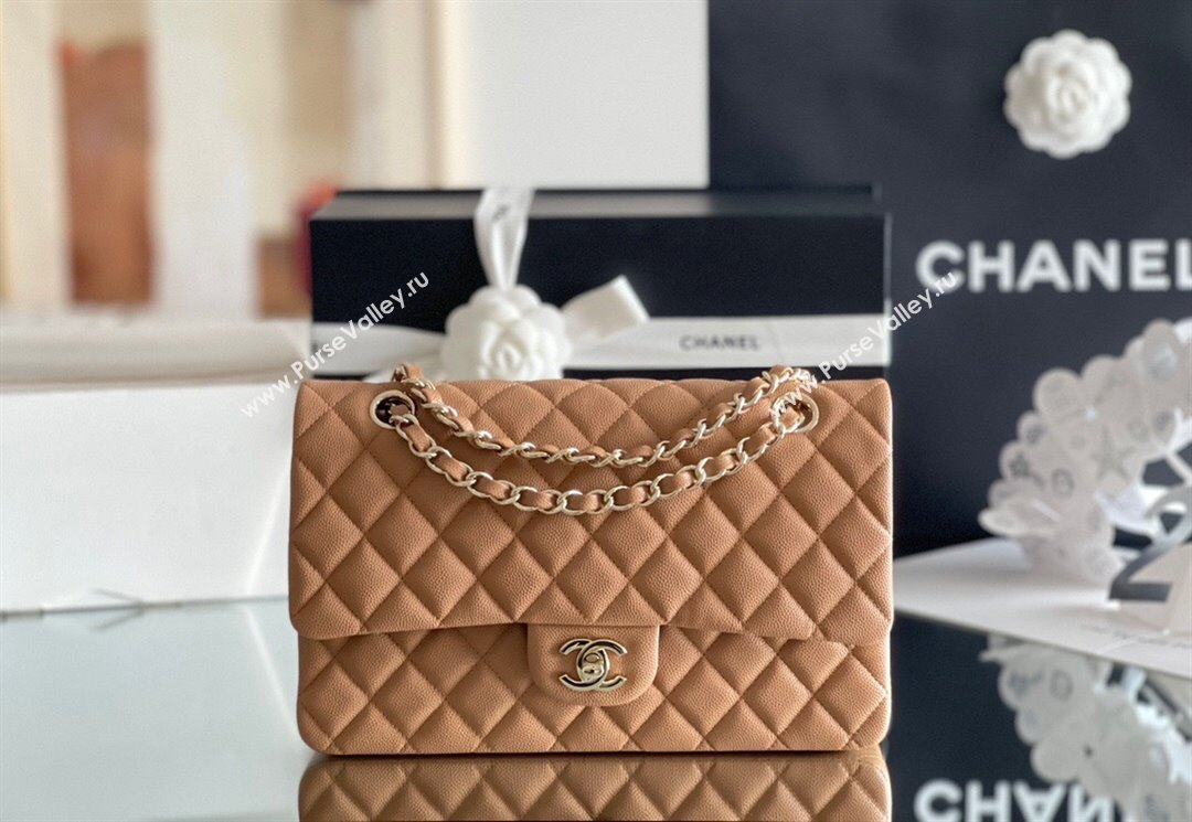 Chanel Grained Calfskin Medium Classic Flap Bag A01112 Caramel/Light Gold 2023 Original Quality (MHE-23121204)