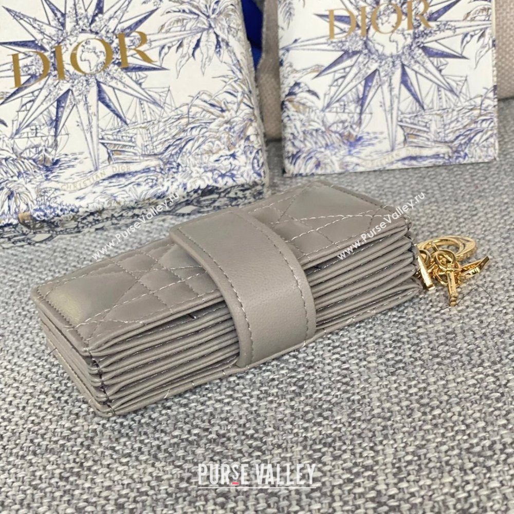 Dior Lady 5-Gusset Card Holder Wallet in Cannage Lambskin Grey 2024 (XXG-24020206)