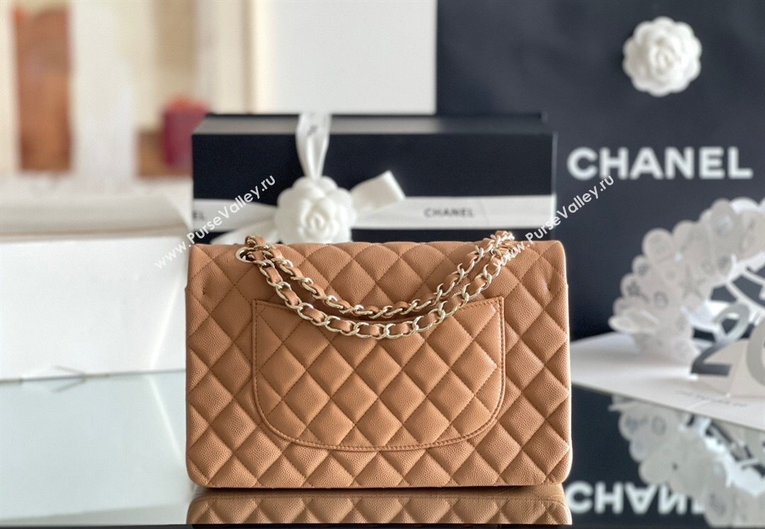 Chanel Grained Calfskin Medium Classic Flap Bag A01112 Caramel/Light Gold 2023 Original Quality (MHE-23121204)