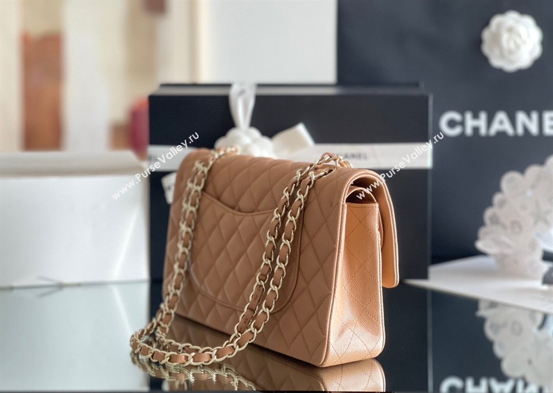 Chanel Grained Calfskin Medium Classic Flap Bag A01112 Caramel/Light Gold 2023 Original Quality (MHE-23121204)