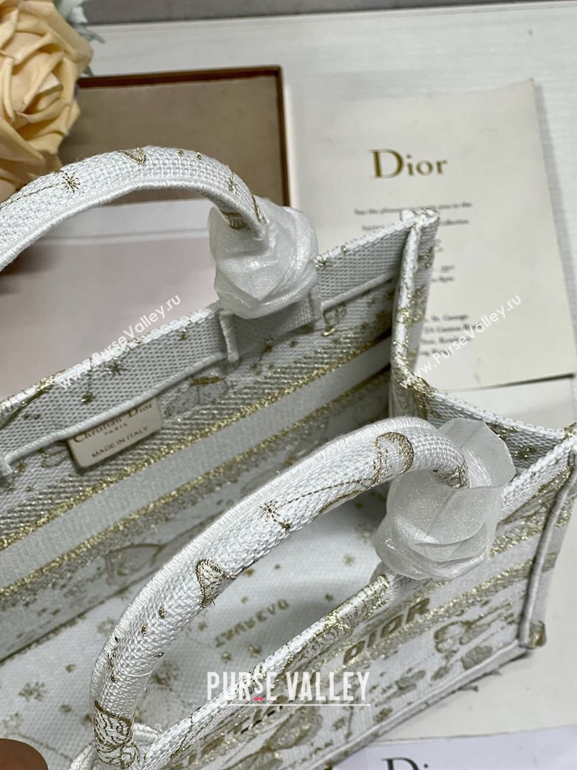 Dior Small Book Tote Bag in Gold-Tone and White Butterfly Zodiac Embroidery 2023 (DL-23122931)