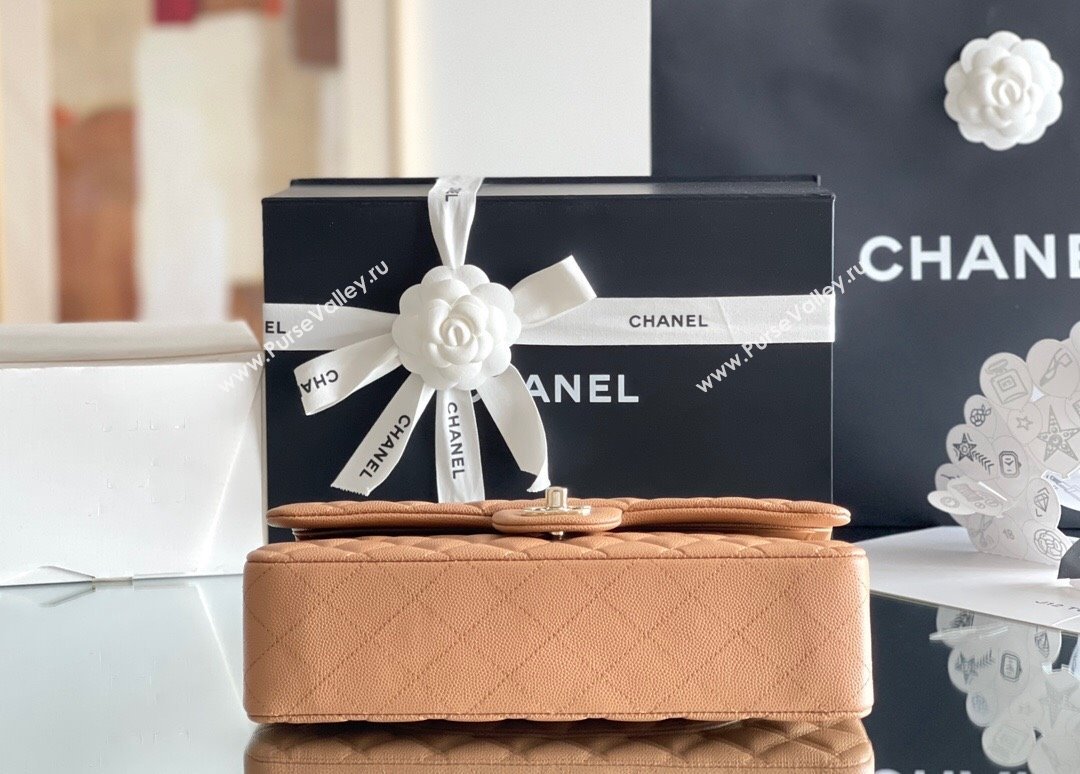 Chanel Grained Calfskin Medium Classic Flap Bag A01112 Caramel/Light Gold 2023 Original Quality (MHE-23121204)