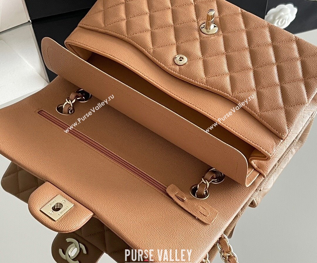 Chanel Grained Calfskin Medium Classic Flap Bag A01112 Caramel/Light Gold 2023 Original Quality (MHE-23121204)