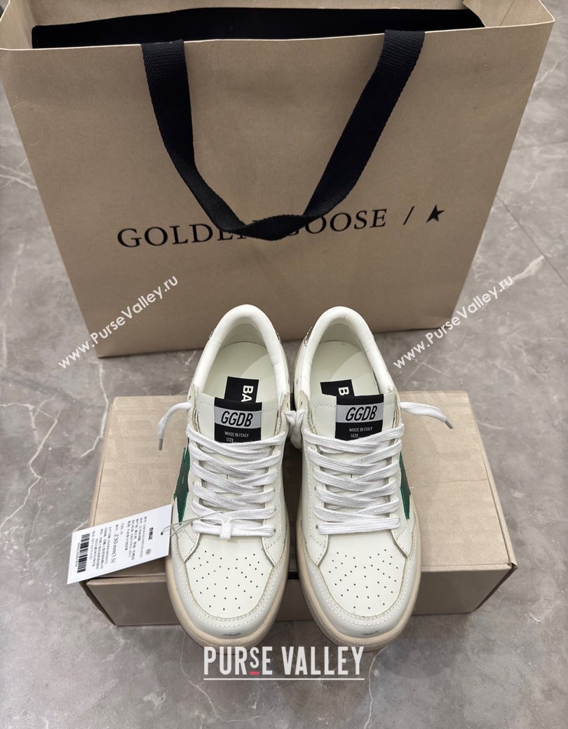 Golden Goose Womens Ball Star 2 Sneakers with green leather star and metallic leather heel tab 2025 0221 (13-250221010)