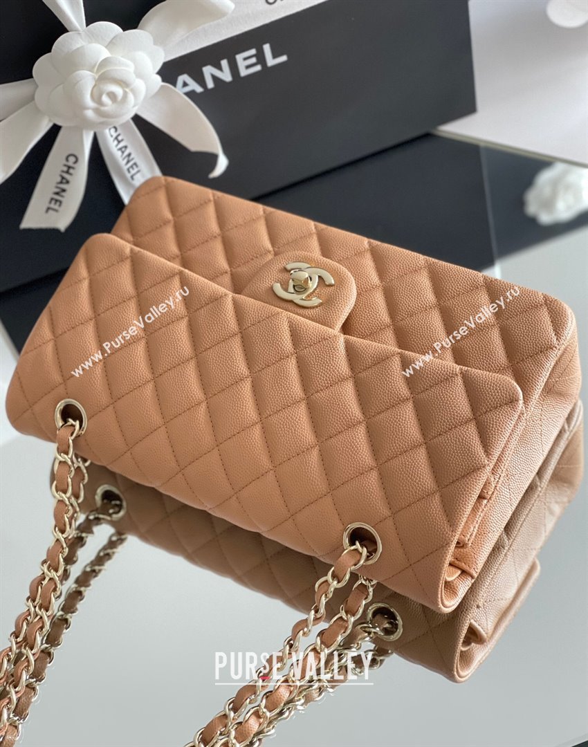 Chanel Grained Calfskin Medium Classic Flap Bag A01112 Caramel/Light Gold 2023 Original Quality (MHE-23121204)