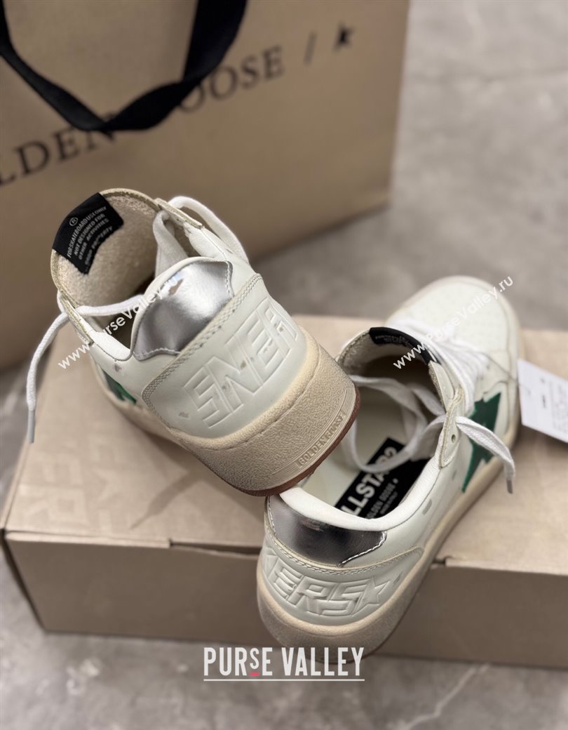 Golden Goose Womens Ball Star 2 Sneakers with green leather star and metallic leather heel tab 2025 0221 (13-250221010)