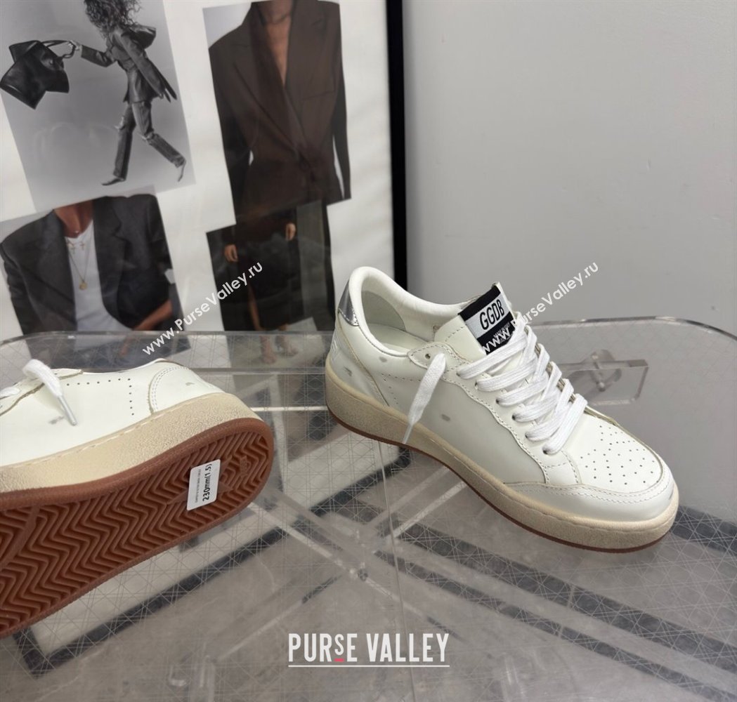 Golden Goose Womens Ball Star 2 Sneakers with green leather star and metallic leather heel tab 2025 0221 (13-250221010)