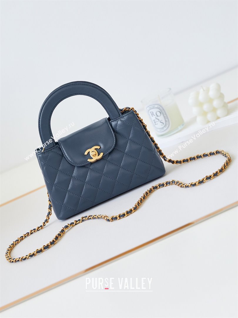 Chanel Mini Shopping Bag in Shiny Calfskin AS4416 Deep Blue 2024 (AFEI-24090402)