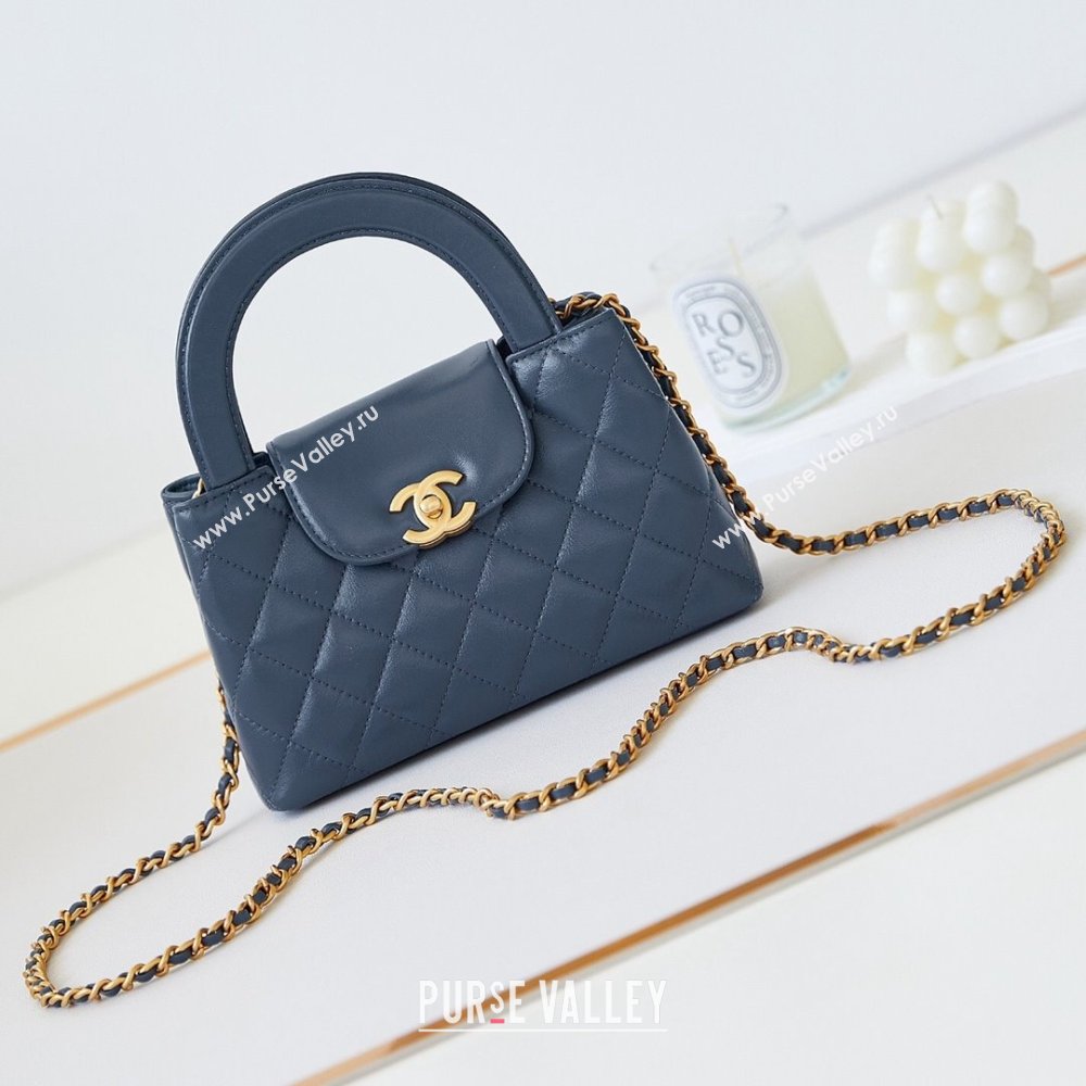 Chanel Mini Shopping Bag in Shiny Calfskin AS4416 Deep Blue 2024 (AFEI-24090402)