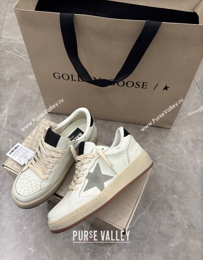 Golden Goose Womens Ball Star 2 Sneakers with grey suede star and glossy black leather heel tab 2025 0221 (13-250221011)