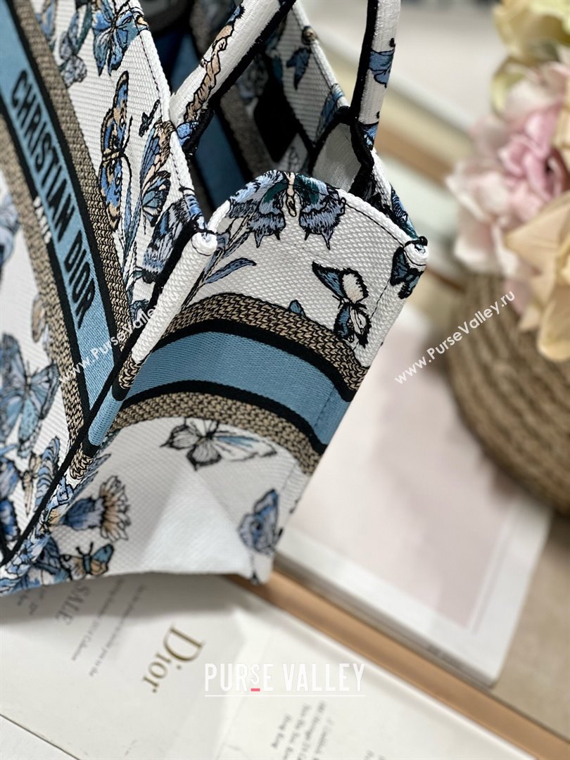 Dior Small Book Tote Bag in White and Pastel Midnight Blue Toile de Jouy Mexico Embroidery 2023 (DL-23122928)