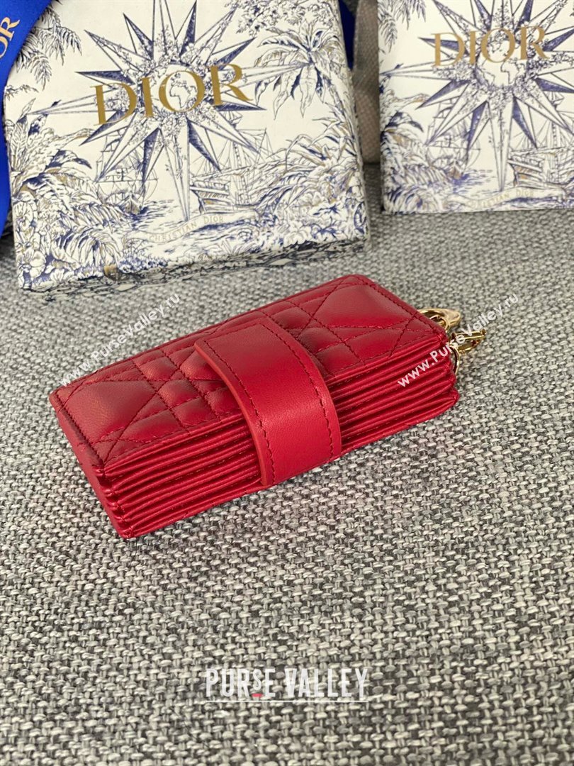 Dior Lady 5-Gusset Card Holder Wallet in Cannage Lambskin Red 2024 (XXG-24020204)