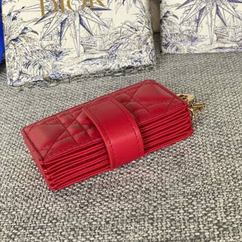 Dior Lady 5-Gusset Card Holder Wallet in Cannage Lambskin Red 2024 (XXG-24020204)