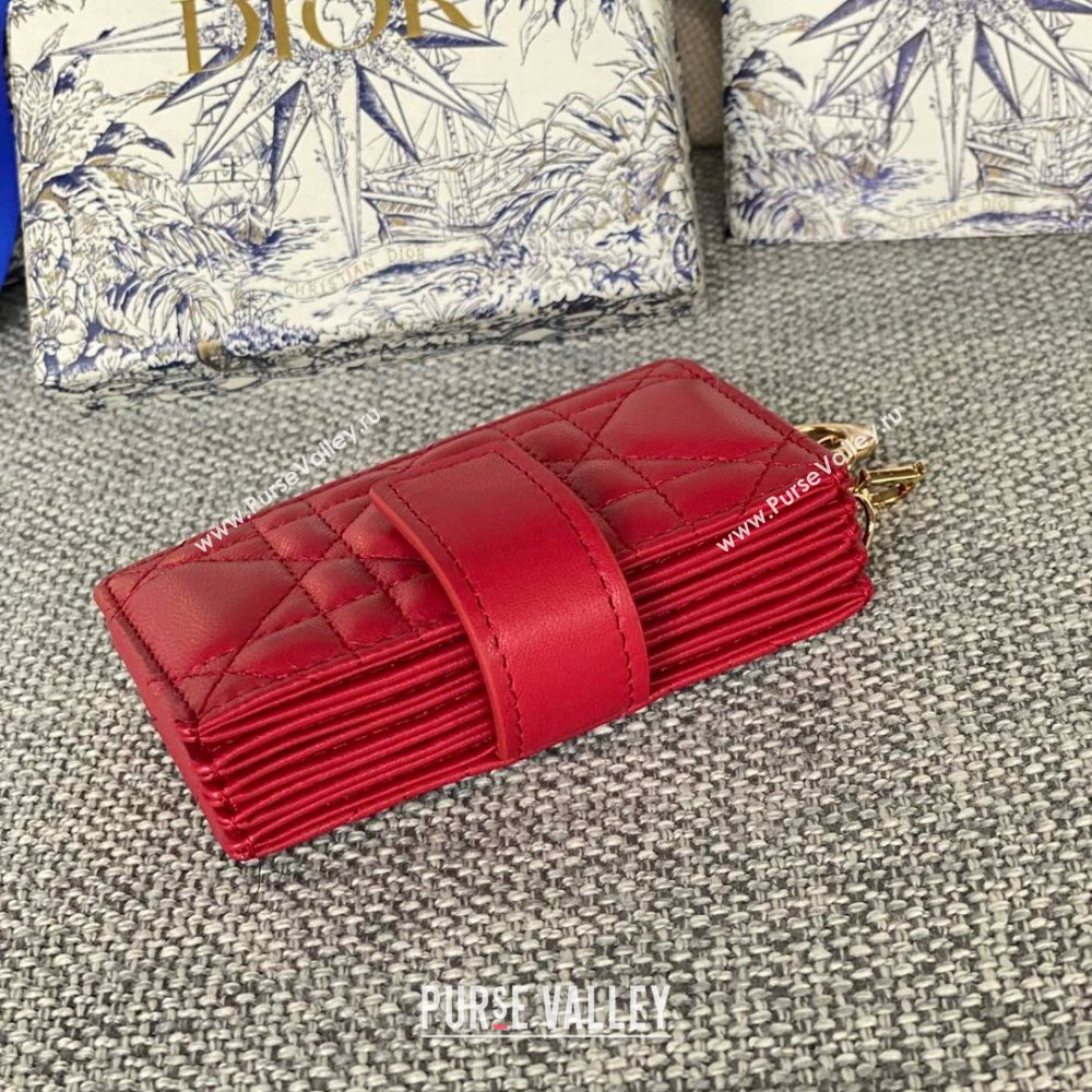 Dior Lady 5-Gusset Card Holder Wallet in Cannage Lambskin Red 2024 (XXG-24020204)