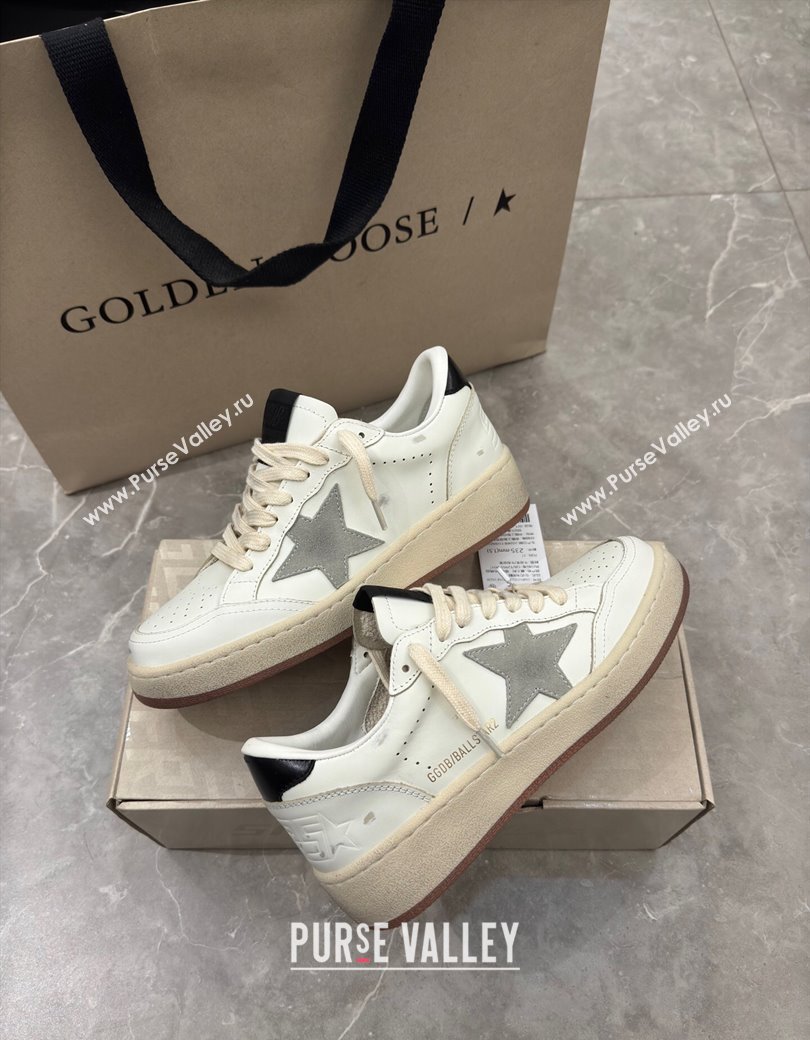 Golden Goose Womens Ball Star 2 Sneakers with grey suede star and glossy black leather heel tab 2025 0221 (13-250221011)