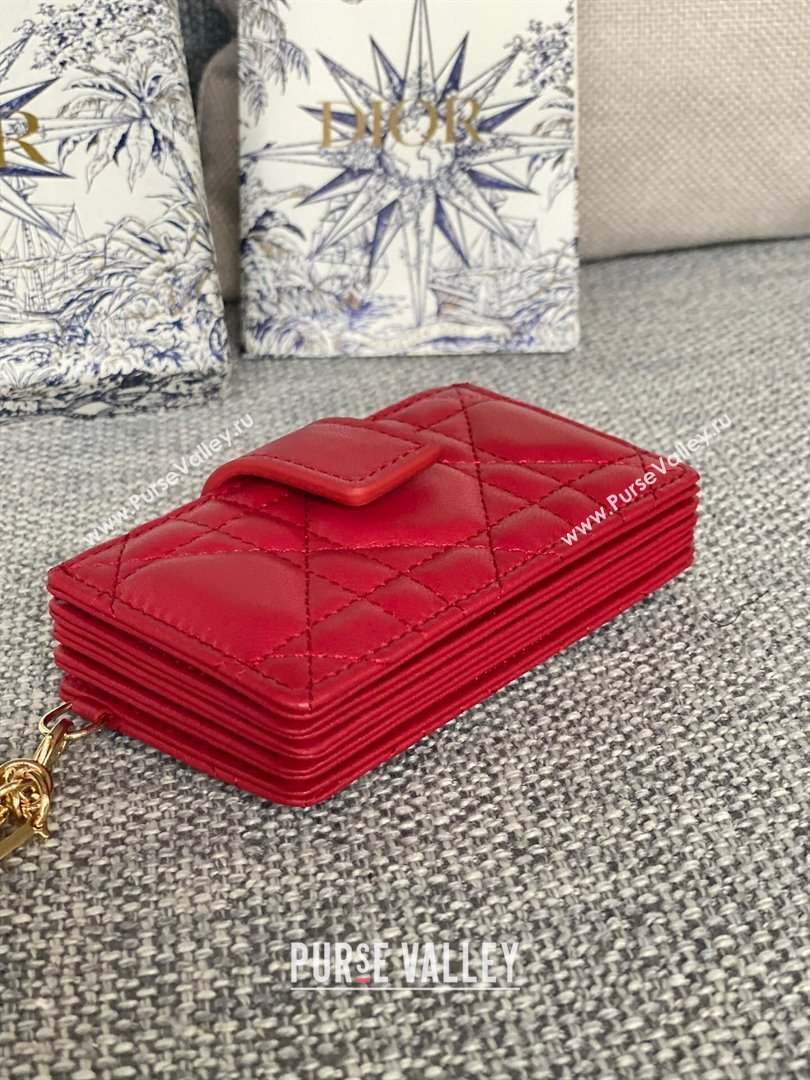 Dior Lady 5-Gusset Card Holder Wallet in Cannage Lambskin Red 2024 (XXG-24020204)