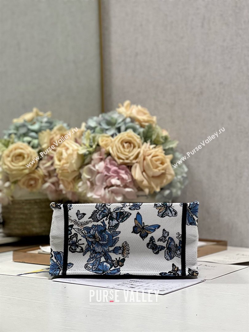 Dior Small Book Tote Bag in White and Pastel Midnight Blue Toile de Jouy Mexico Embroidery 2023 (DL-23122928)