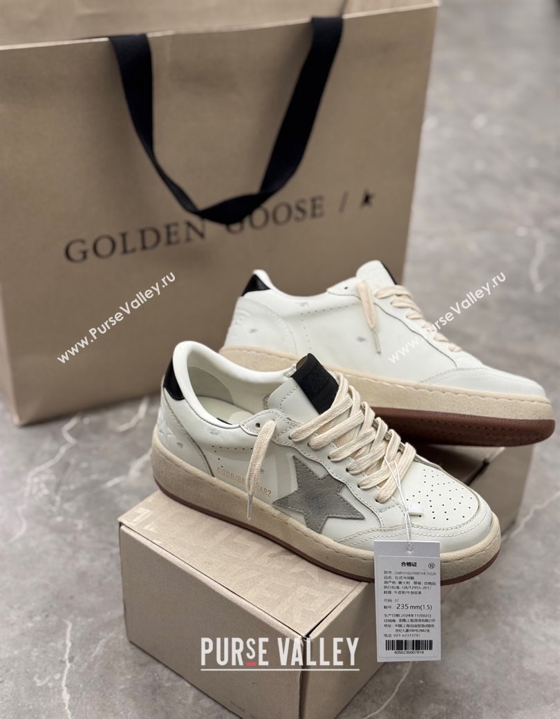 Golden Goose Womens Ball Star 2 Sneakers with grey suede star and glossy black leather heel tab 2025 0221 (13-250221011)