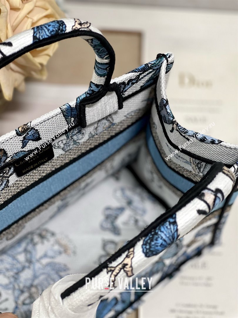 Dior Small Book Tote Bag in White and Pastel Midnight Blue Toile de Jouy Mexico Embroidery 2023 (DL-23122928)