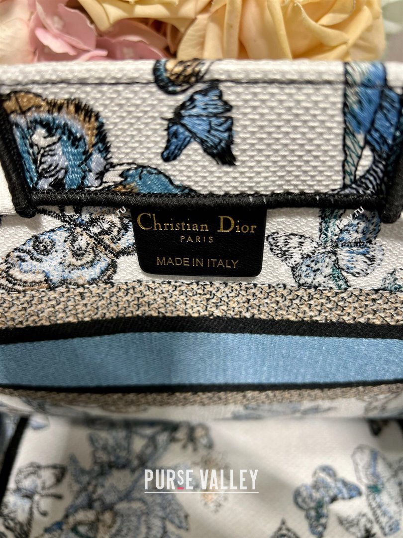 Dior Small Book Tote Bag in White and Pastel Midnight Blue Toile de Jouy Mexico Embroidery 2023 (DL-23122928)