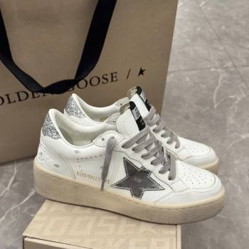 Golden Goose Womens Ball Star 2 Sneakers with silver leather star and silver glitter heel tab 2025 0221 (13-250221012)