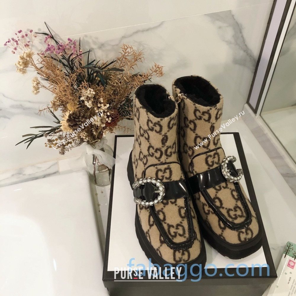 Gucci Dionysus GG Wool Lining Short Boots Beige 2020 (MD-20120138)