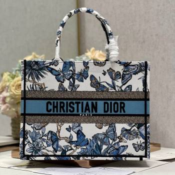 Dior Medium Book Tote Bag in White and Pastel Midnight Blue Toile de Jouy Mexico Embroidery 2023 (DL-23122929)