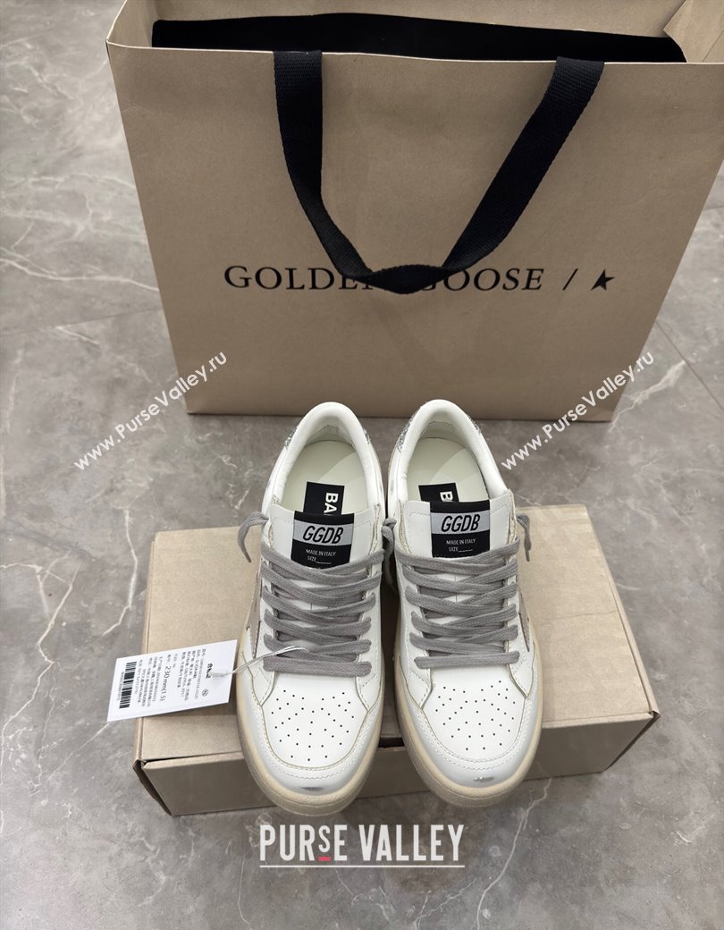 Golden Goose Womens Ball Star 2 Sneakers with silver leather star and silver glitter heel tab 2025 0221 (13-250221012)