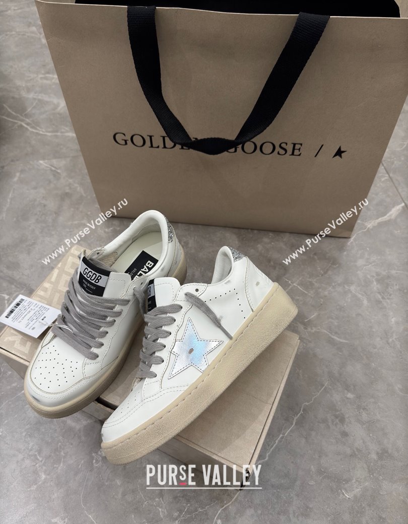 Golden Goose Womens Ball Star 2 Sneakers with silver leather star and silver glitter heel tab 2025 0221 (13-250221012)