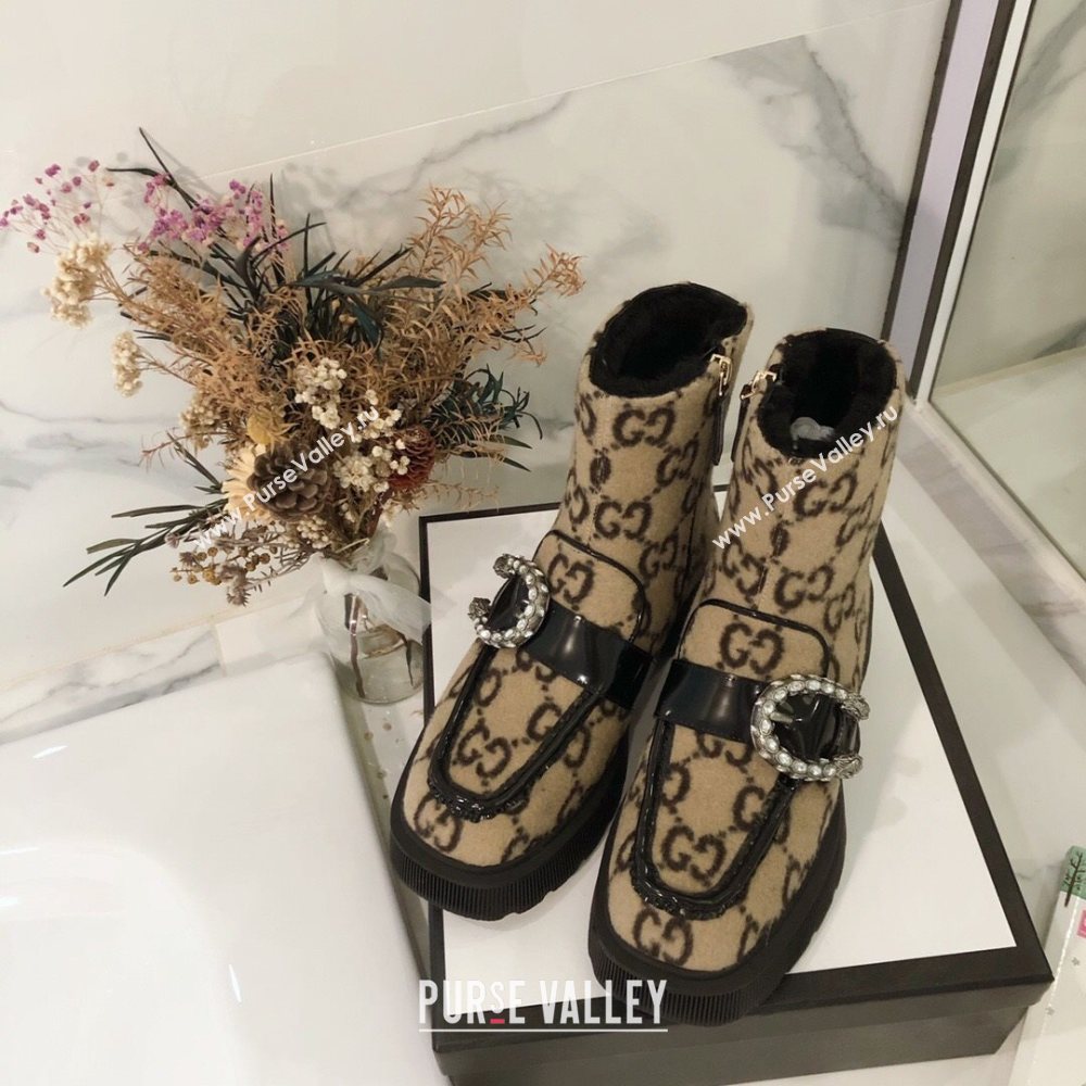 Gucci Dionysus GG Wool Lining Short Boots Beige 2020 (MD-20120138)
