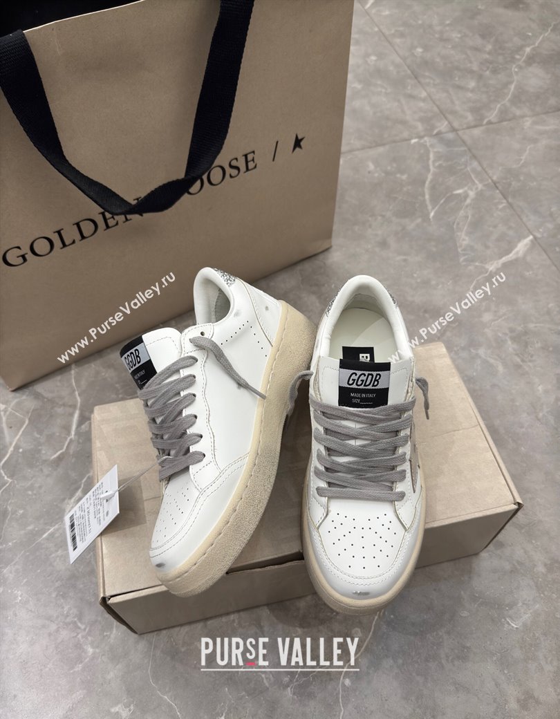 Golden Goose Womens Ball Star 2 Sneakers with silver leather star and silver glitter heel tab 2025 0221 (13-250221012)
