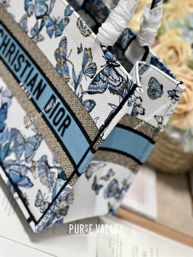 Dior Medium Book Tote Bag in White and Pastel Midnight Blue Toile de Jouy Mexico Embroidery 2023 (DL-23122929)