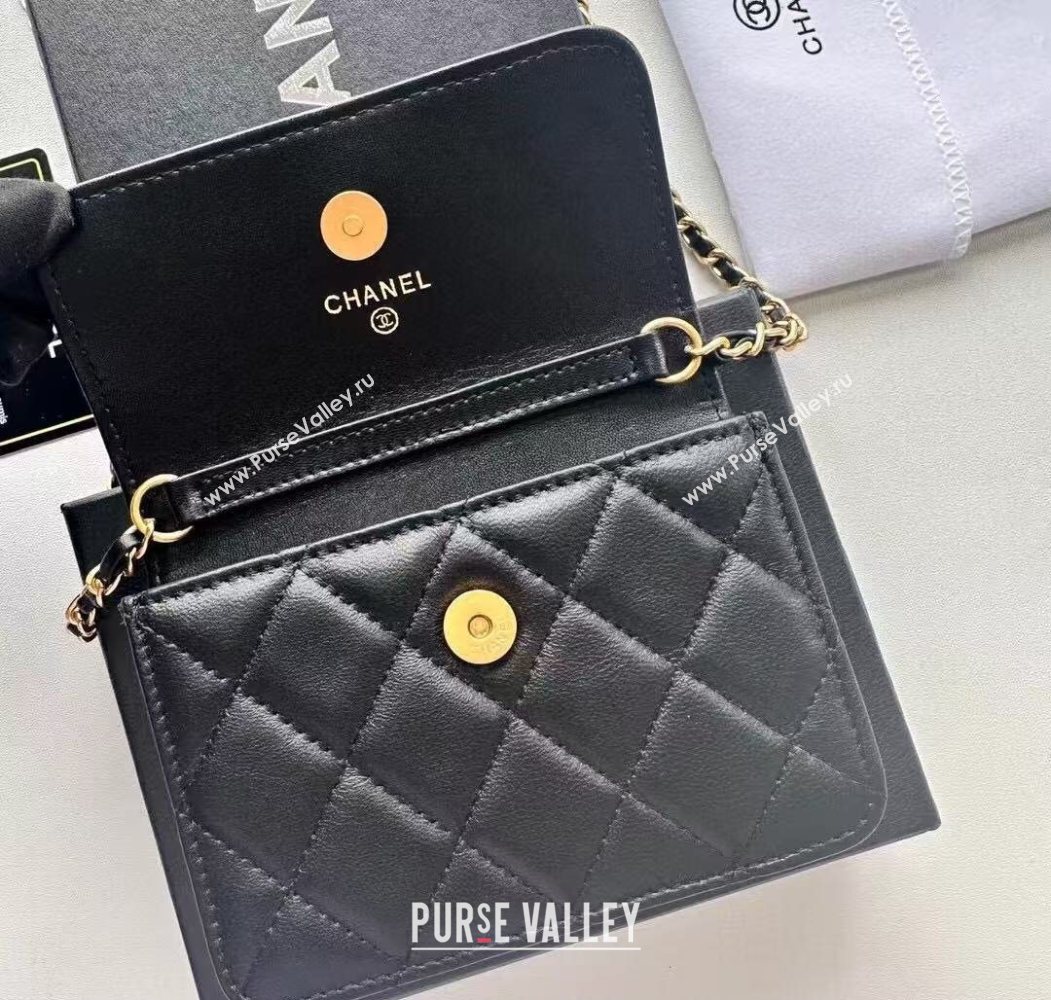 Chanel Lambskin Clutch with Chain and Pearls Black 2025 0618 (99-250618004)